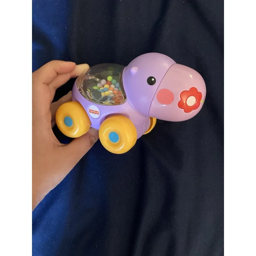 Fisher-Price Poppity Pop Purple Hippo Roller Car Baby Toy Popper Hippopotamus